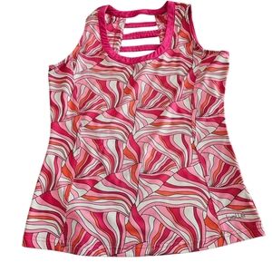 Bollé Womens M Racerback Tank Top Pink Orange Abstract Print Athletic Tennis